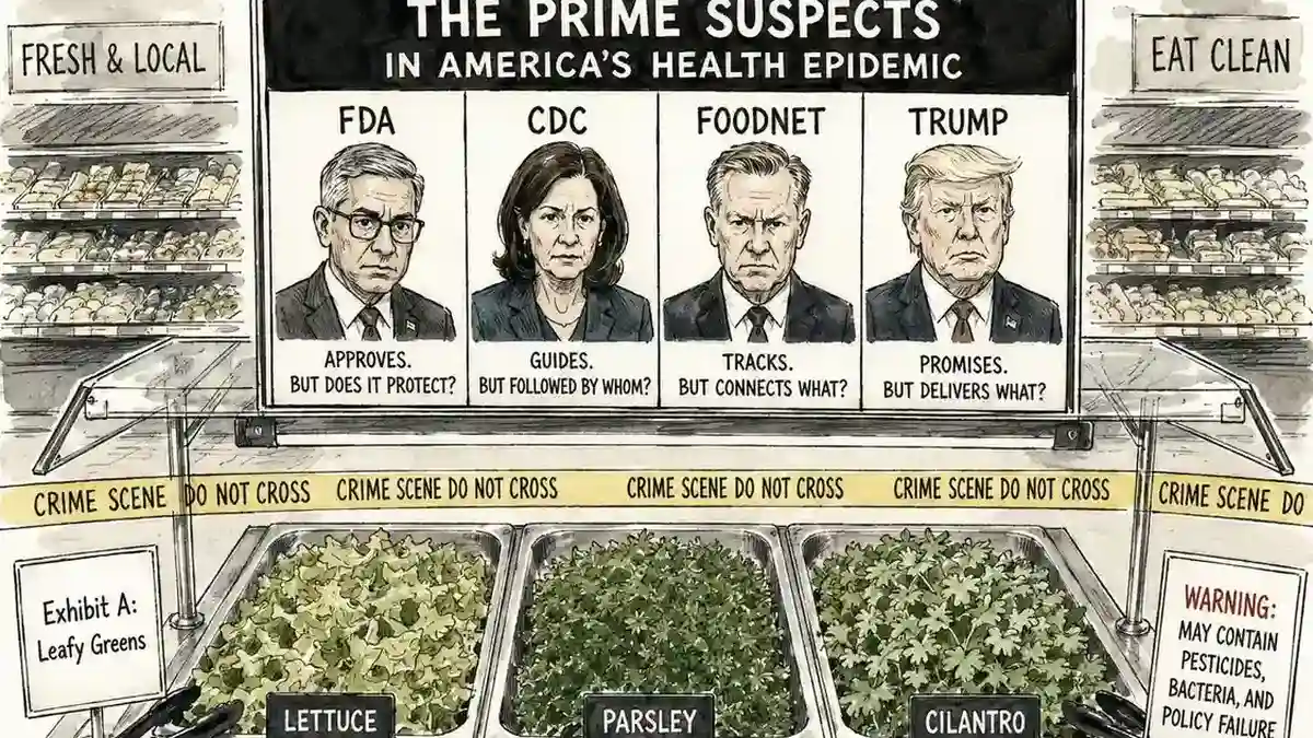 AI cartoon rendering of the prime suspects in America's health epidemic