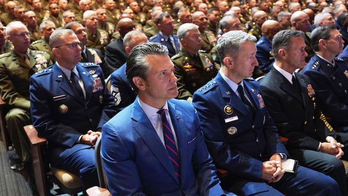 AI illustration of Marine Corps Base Quantico during the Trump and Hegseth military address, 2025.