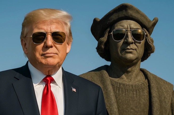 Trump and statue of Columbus